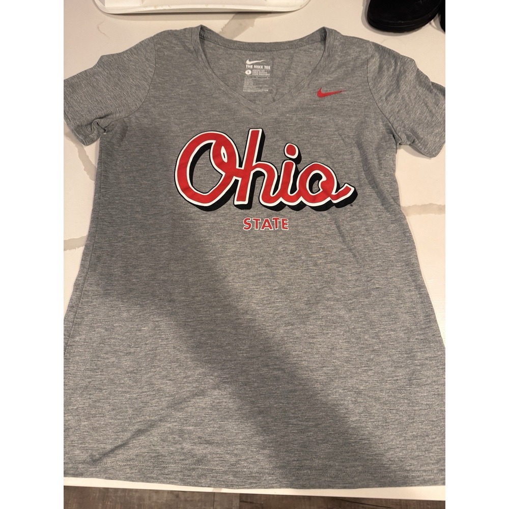 Nike Ohio State V‎ Neck T Shirt Gray Women Large